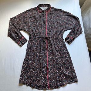 NWT OLIVER BONAS black ditsy floral viscose contrast piping button up mini